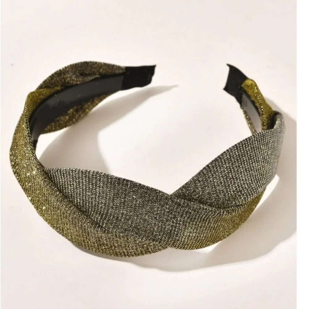 Gold Metallic Knotted Headband Sparkly Wide Hair Band for Women